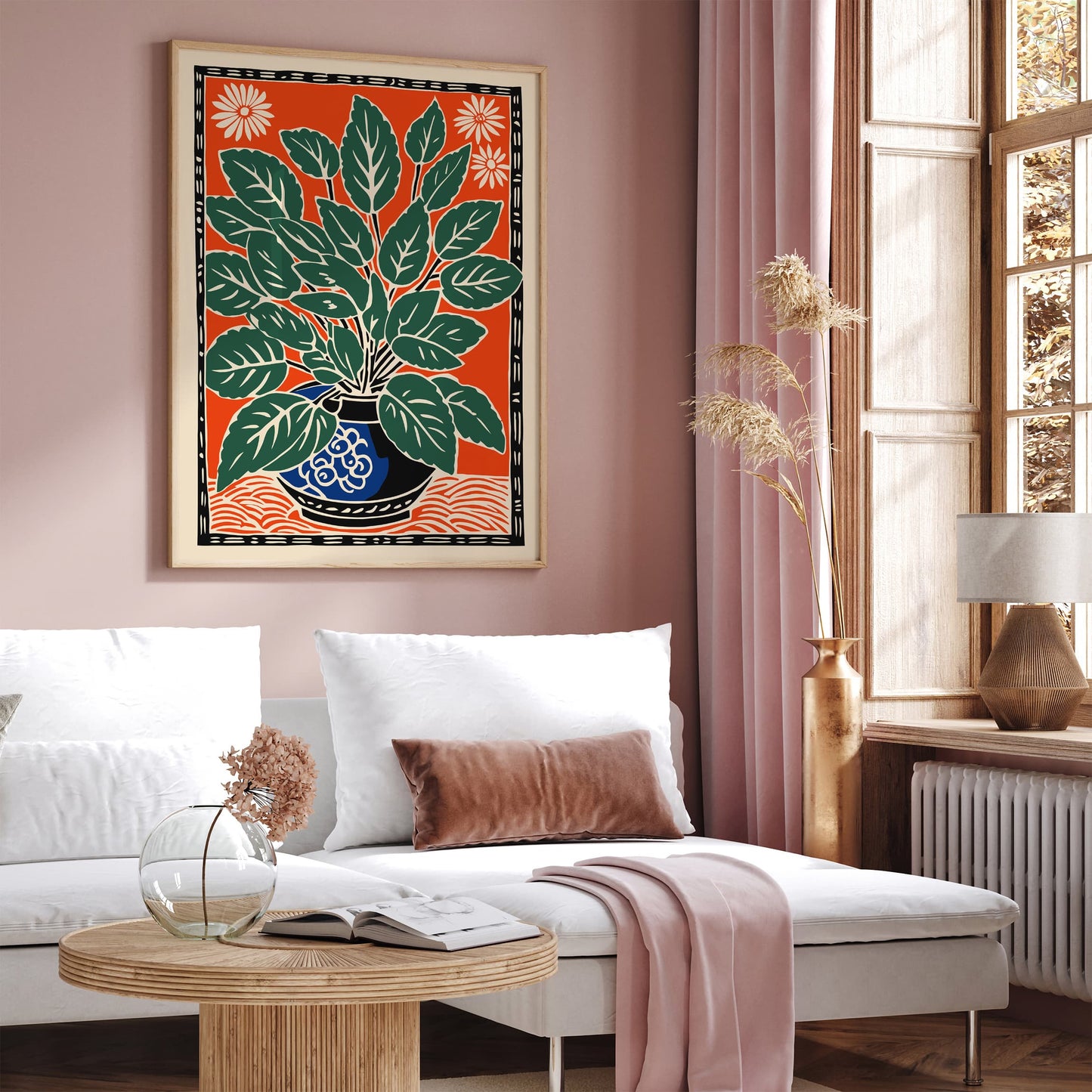 Retro Linocut Flower Art Print