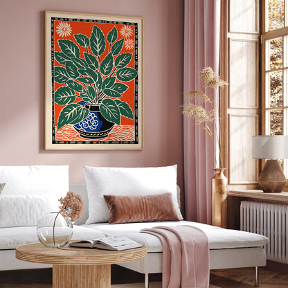 Retro Linocut Flower Art Print