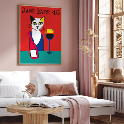 Jane Eyre 45 Vintage Wine Cat Poster