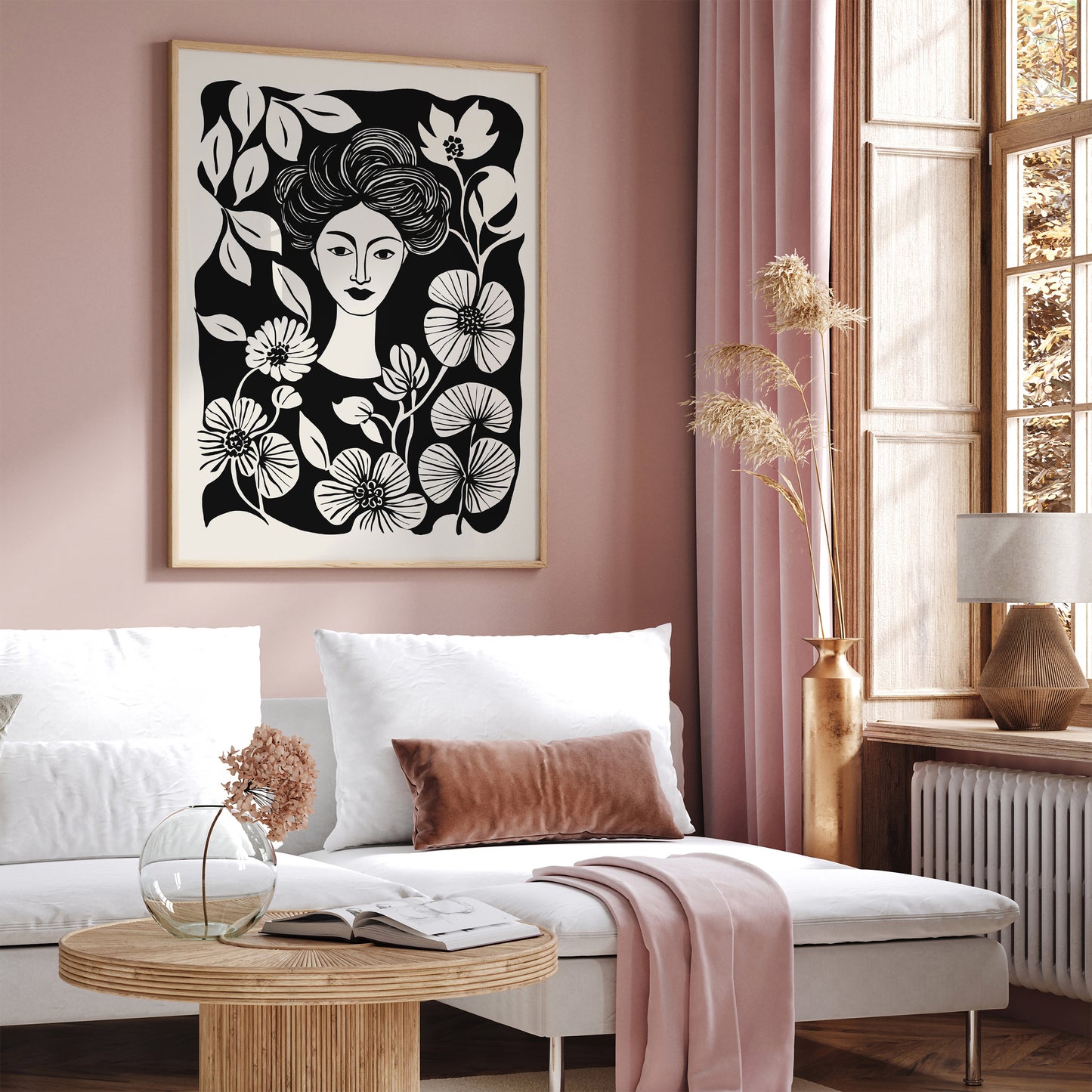 Plant Lady Portrait Black Ink Art Print