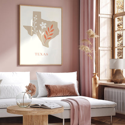 Minimalist Texas Map Poster - Modern Travel Wall Art Print
