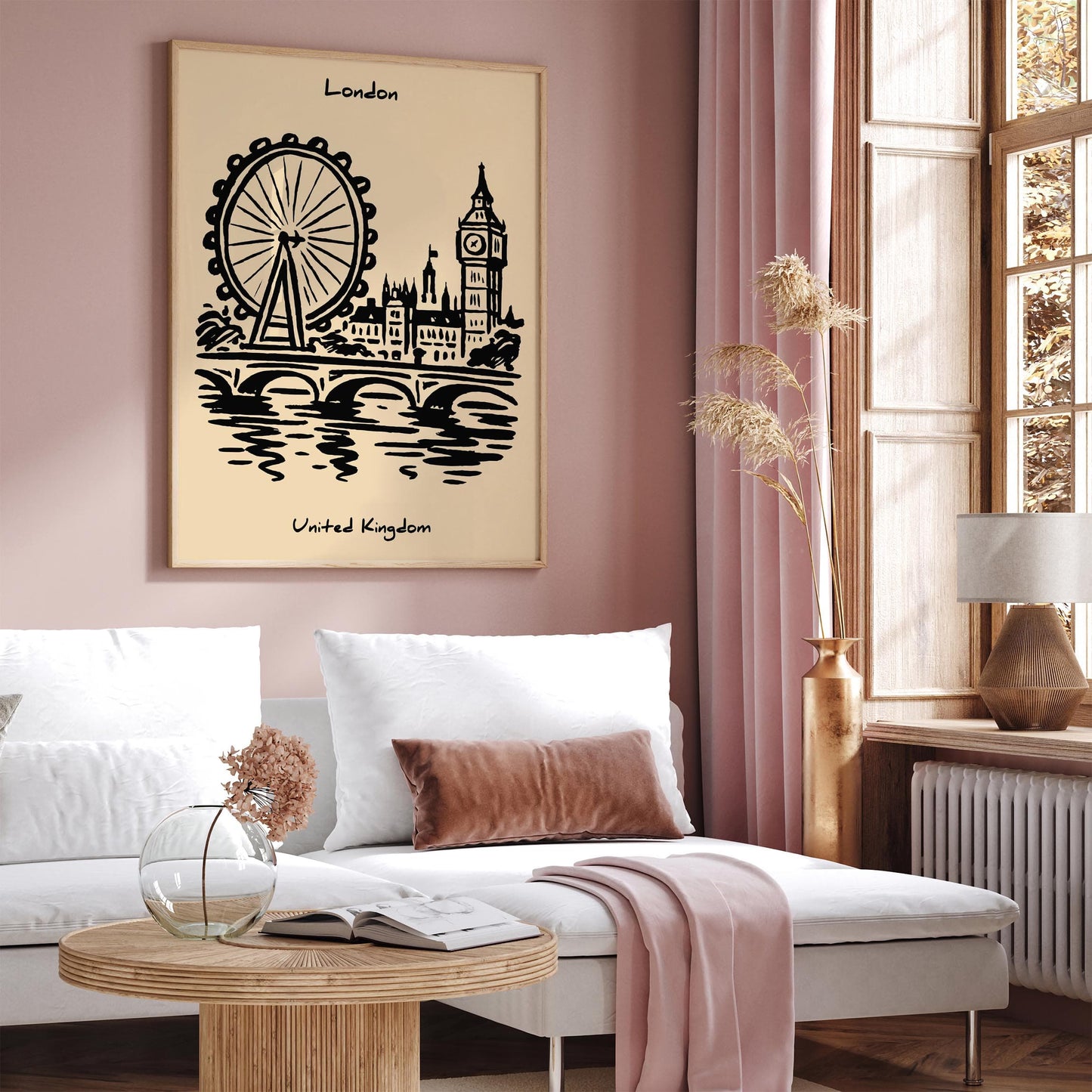 London United Kingdom - Black Ink Cityscape Wall Art Print