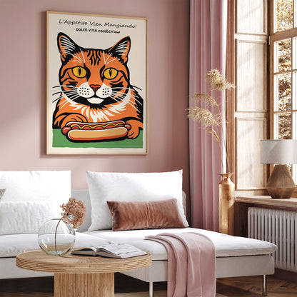 Cat Hot Dog Lover Funny Feline Art Print