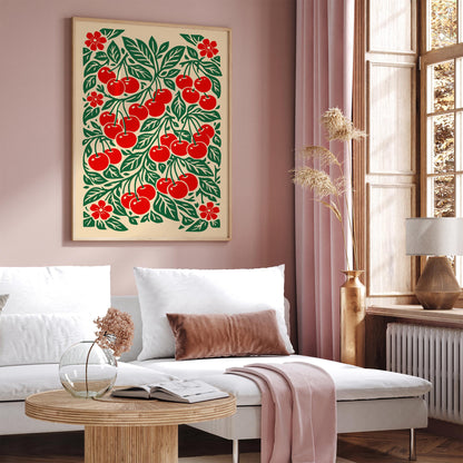 Retro Cherry Poster – Red Cherry Kitchen Wall Art Print