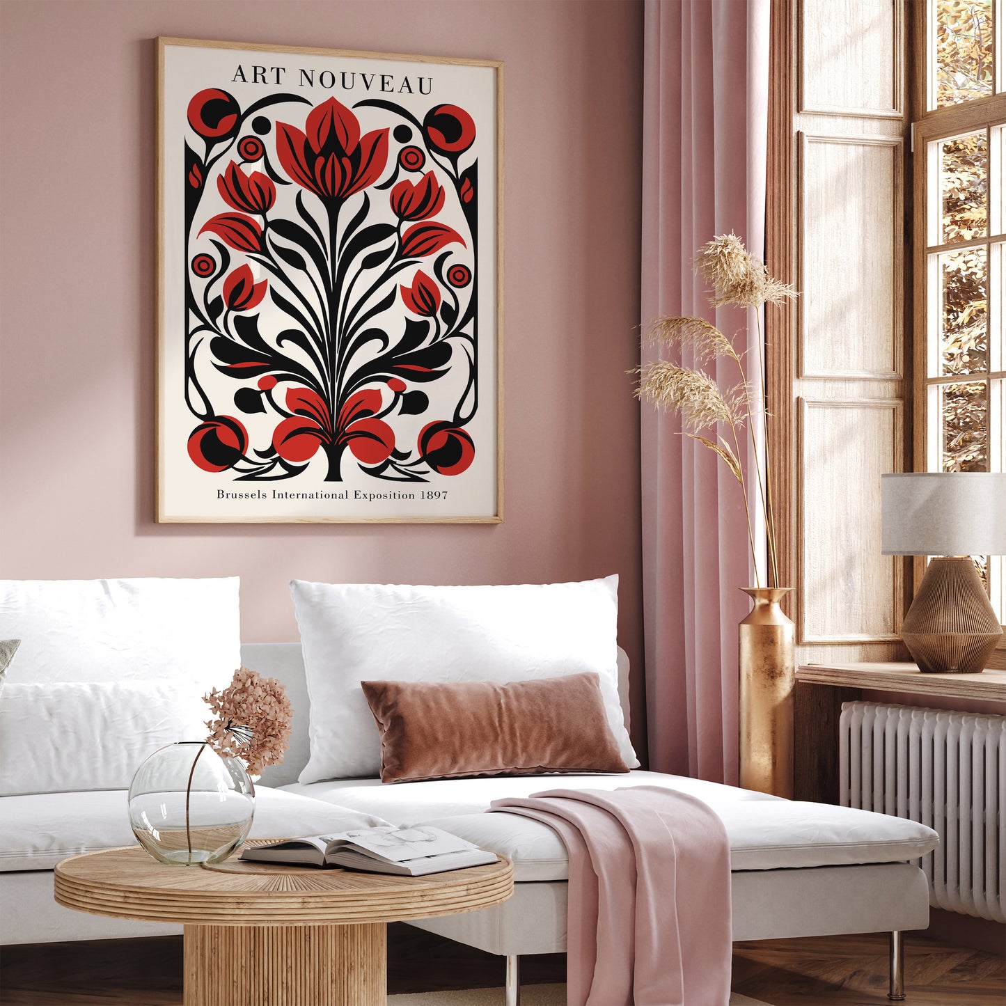 Art Nouveau Red Botanical Wall Art