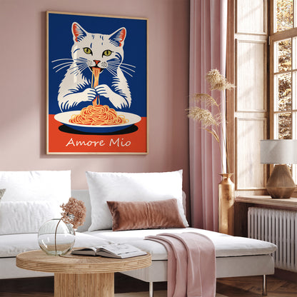 Amore Mio Spaghetti Eater Cat Poster