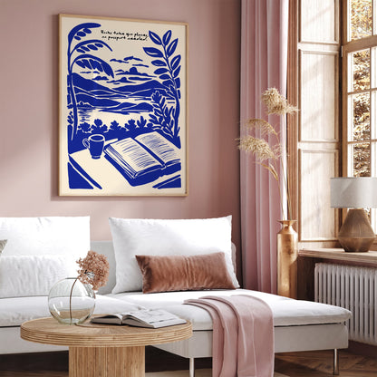 Books Take You Places Poster - Blue Reading Wall Art