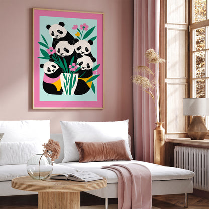 Cute Panda Family Kids Room Art Print