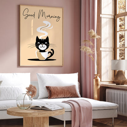 Good Morning Cute Coffee Cat Poster