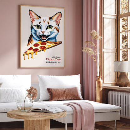 National Pizza Day Funny Cat Poster