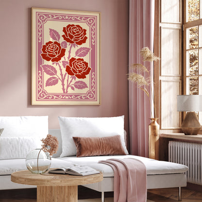 Red Roses Rococo Art Print