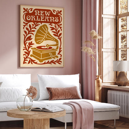 New Orleans Jazz Festival Poster with Old Gramophone