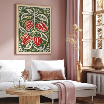 Red Peppers Rococo Kitchen Art Print