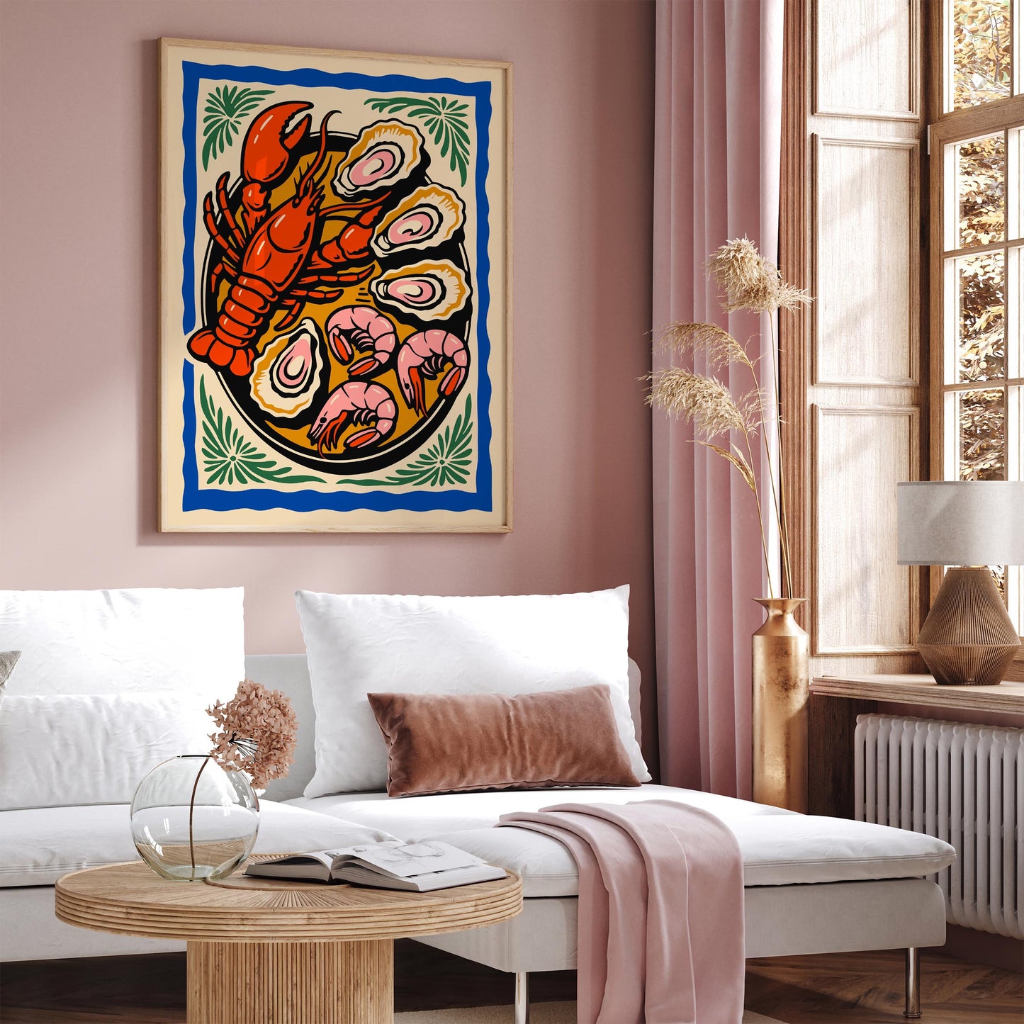 Colorful Retro Seafood Plate Poster - Seafood Lovers Gift
