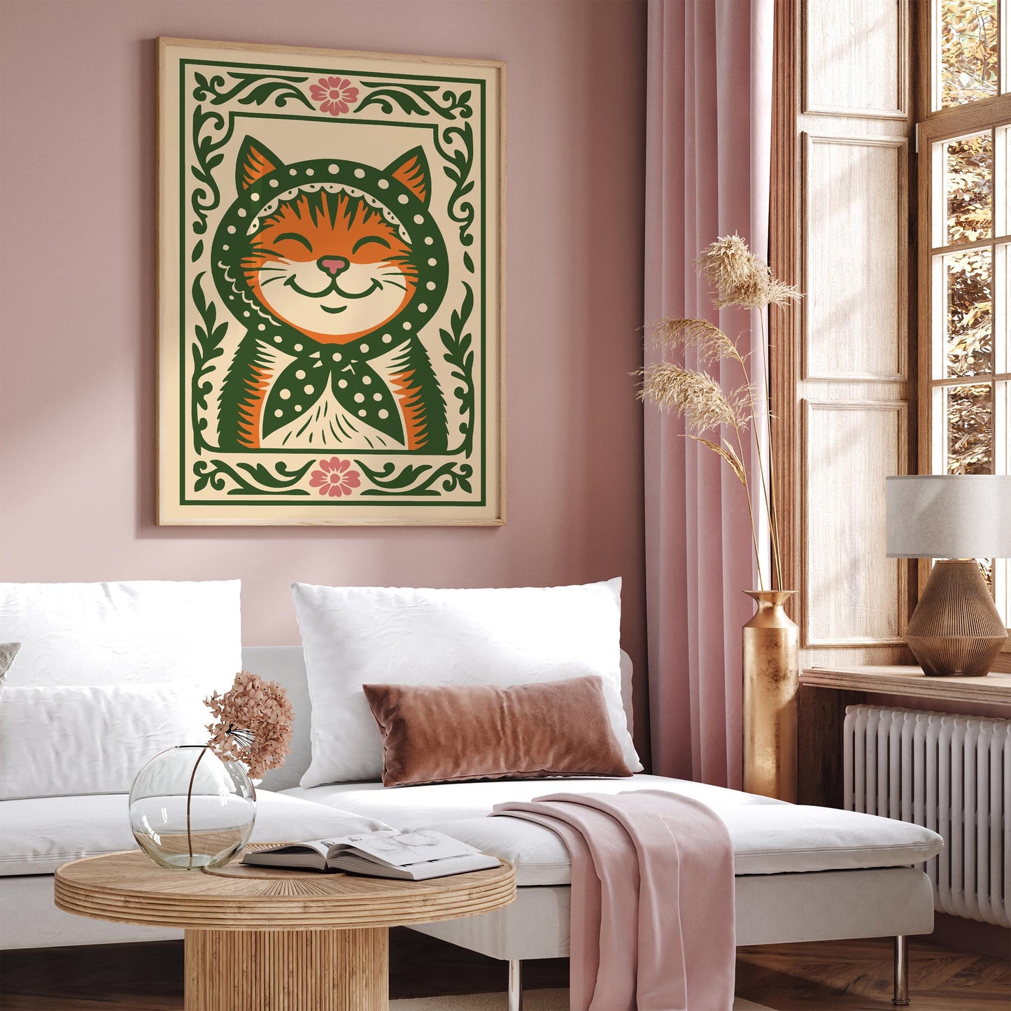 Whimsical Cat Poster - Folk Art Animal Wall Print
