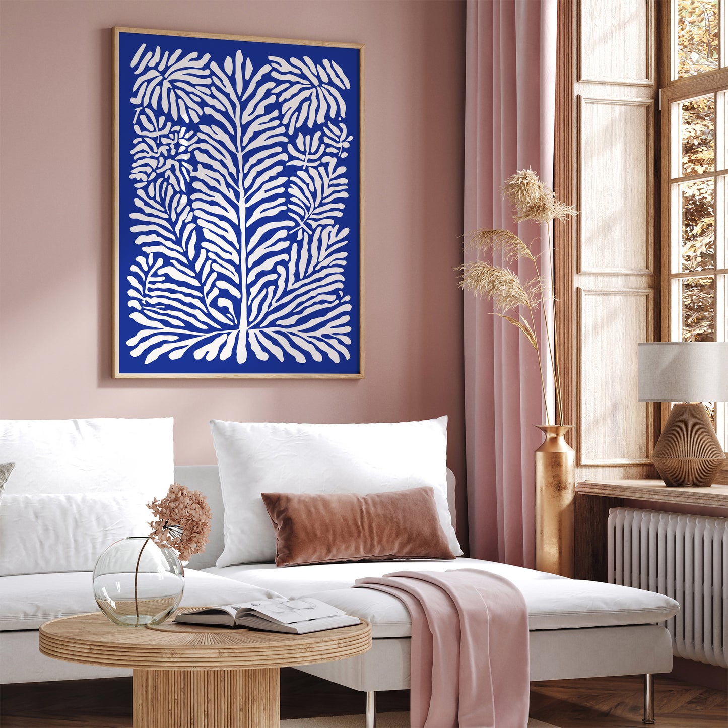 Blue Coral Poster - Coral in Blue and Beige Print