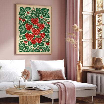 Linocut Style Strawberry Poster