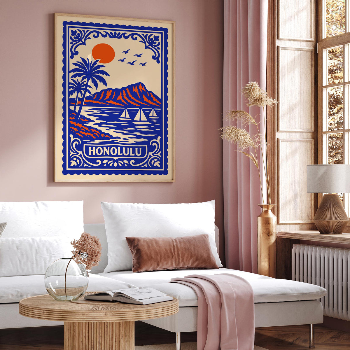 Honolulu Hawaii Blue Landscape Poster