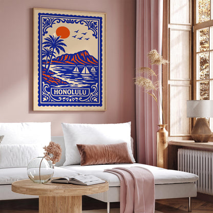 Honolulu Hawaii Blue Landscape Poster