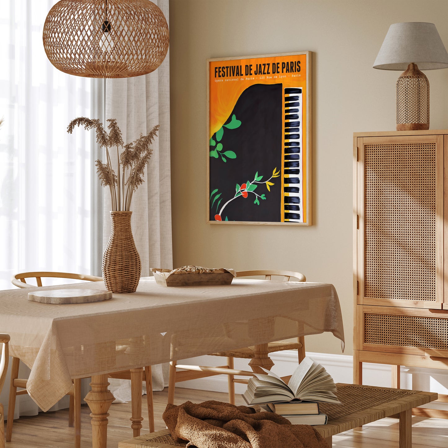 Paris Jazz Festival Poster - Grand Piano Yellow Wall Art