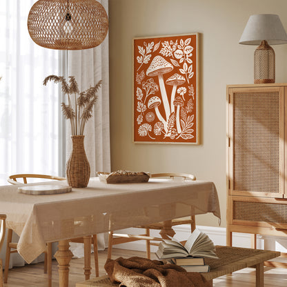 Burnt Orange Mushrooms Wall Art Print