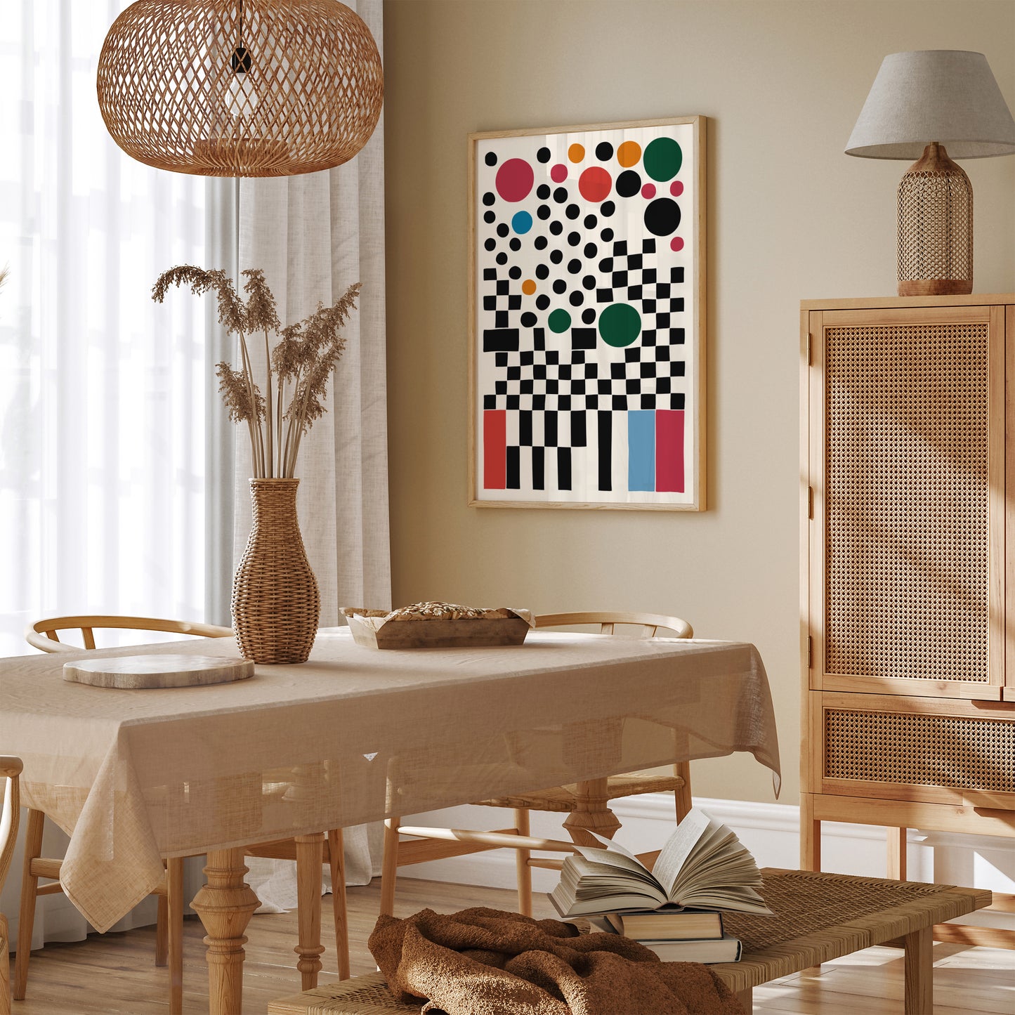 Mid Century Checkered Abstract Art Print