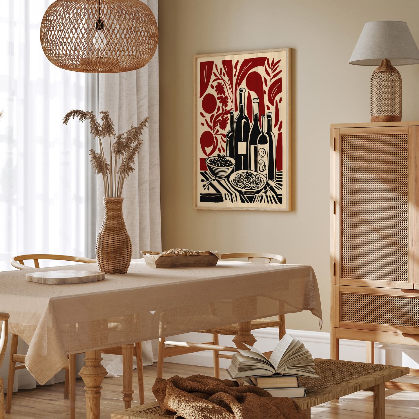 Wine and Pasta Italian Kitchen Wall Art Print