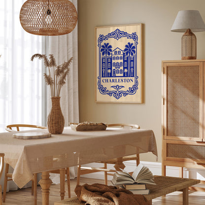 Charleston Blue Cityscape Poster – Vintage Travel Art