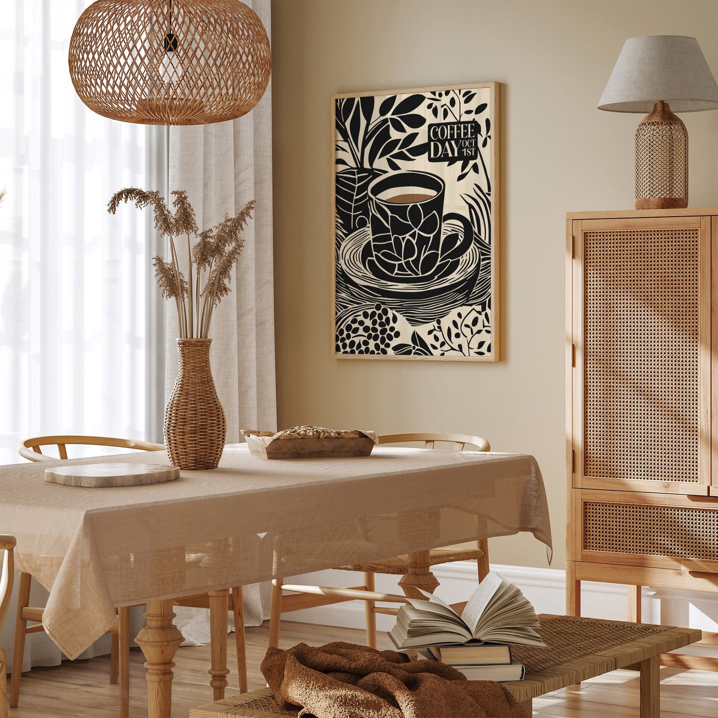 Coffee Day Linocut Style Poster