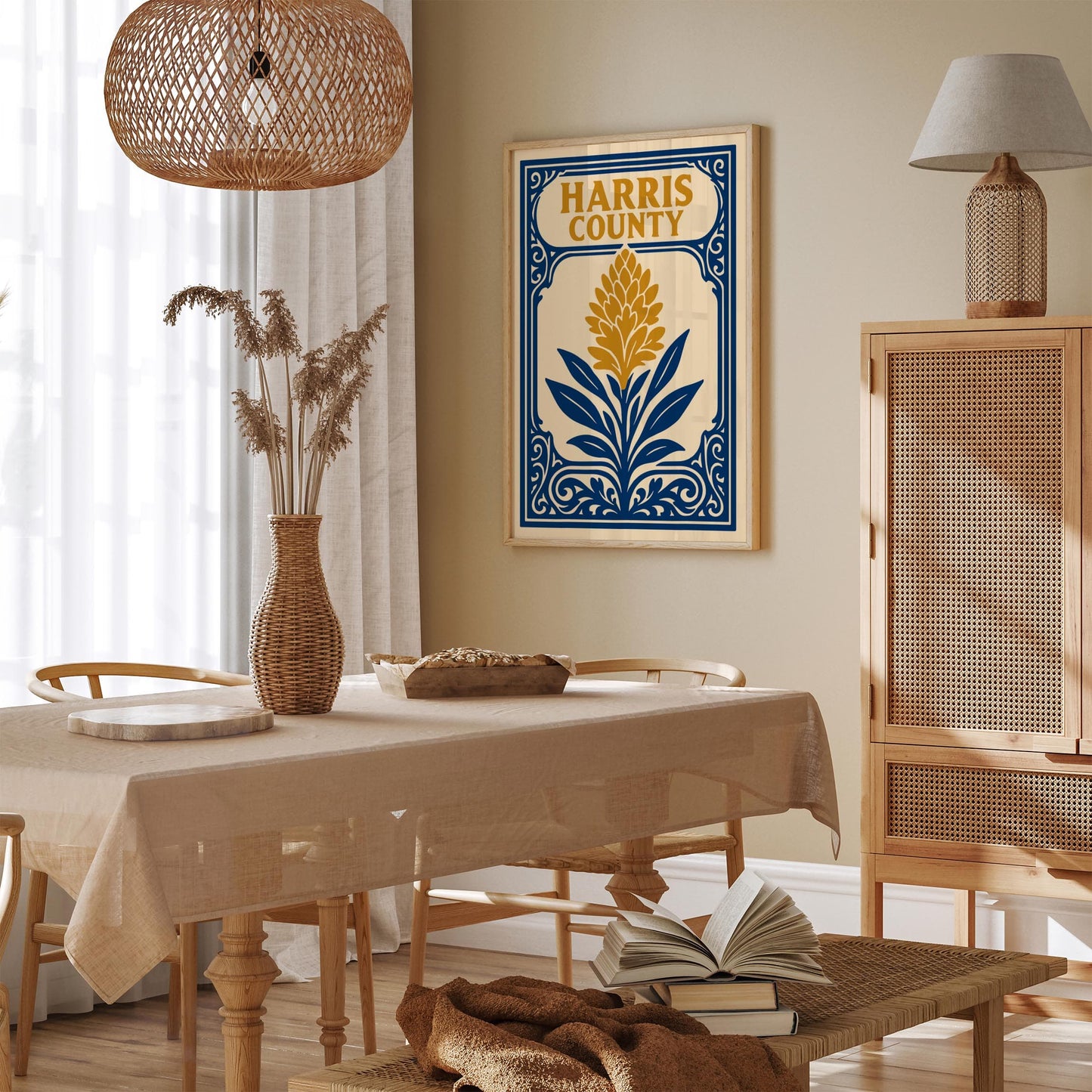 Harris County Poster with Rococo Flower Art Print