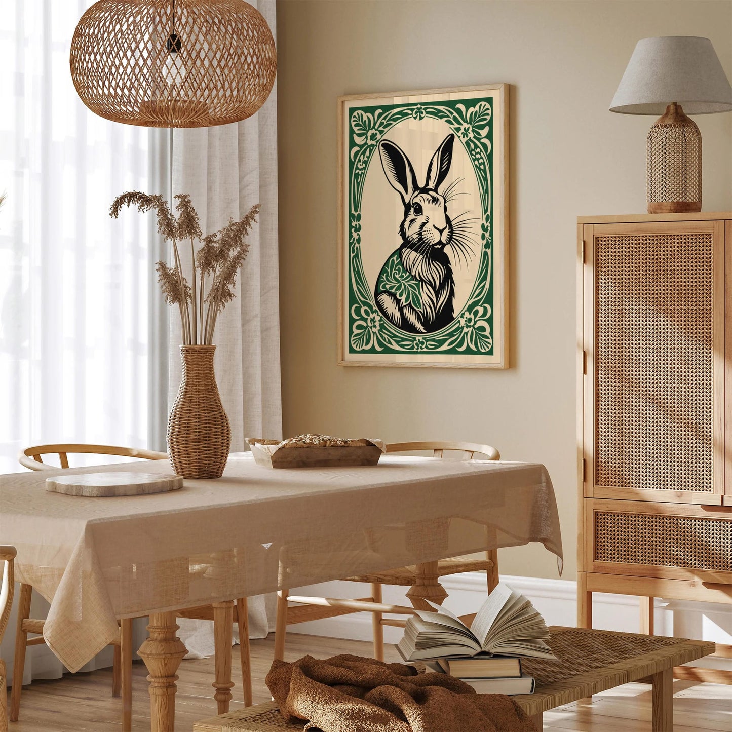Cute Rabbit in Rococo Floral Frame Art Print
