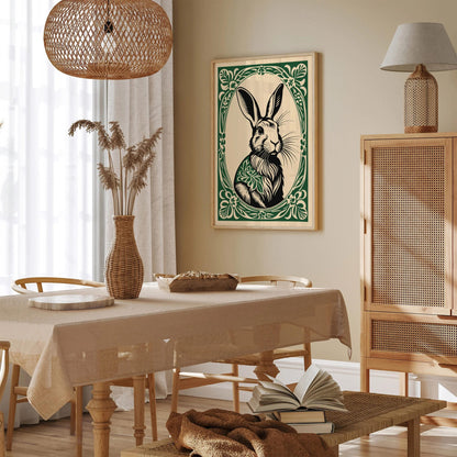Cute Rabbit in Rococo Floral Frame Art Print