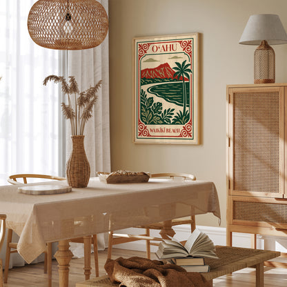 Oahu Waikiki Beach Travel Poster