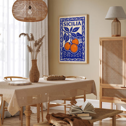 Sicilia Italy Poster - Blue Landscape of Sicily Art