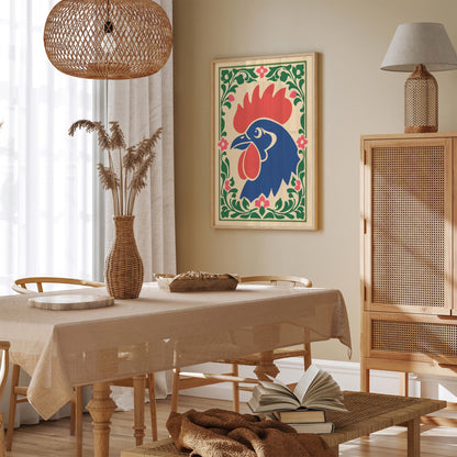 Rooster Folk Wall Art Print