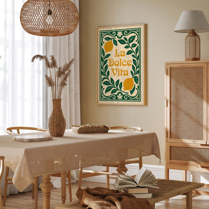La Dolce Vita Quote Print - Yellow Lemons Wall Art