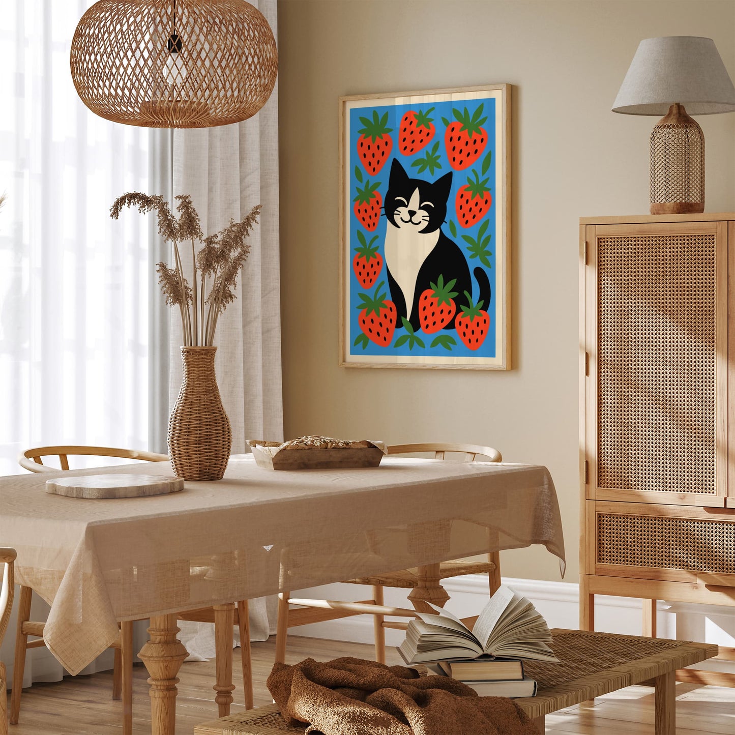 Cat in Strawberries Poster