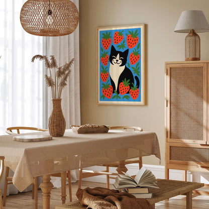 Cat in Strawberries Poster