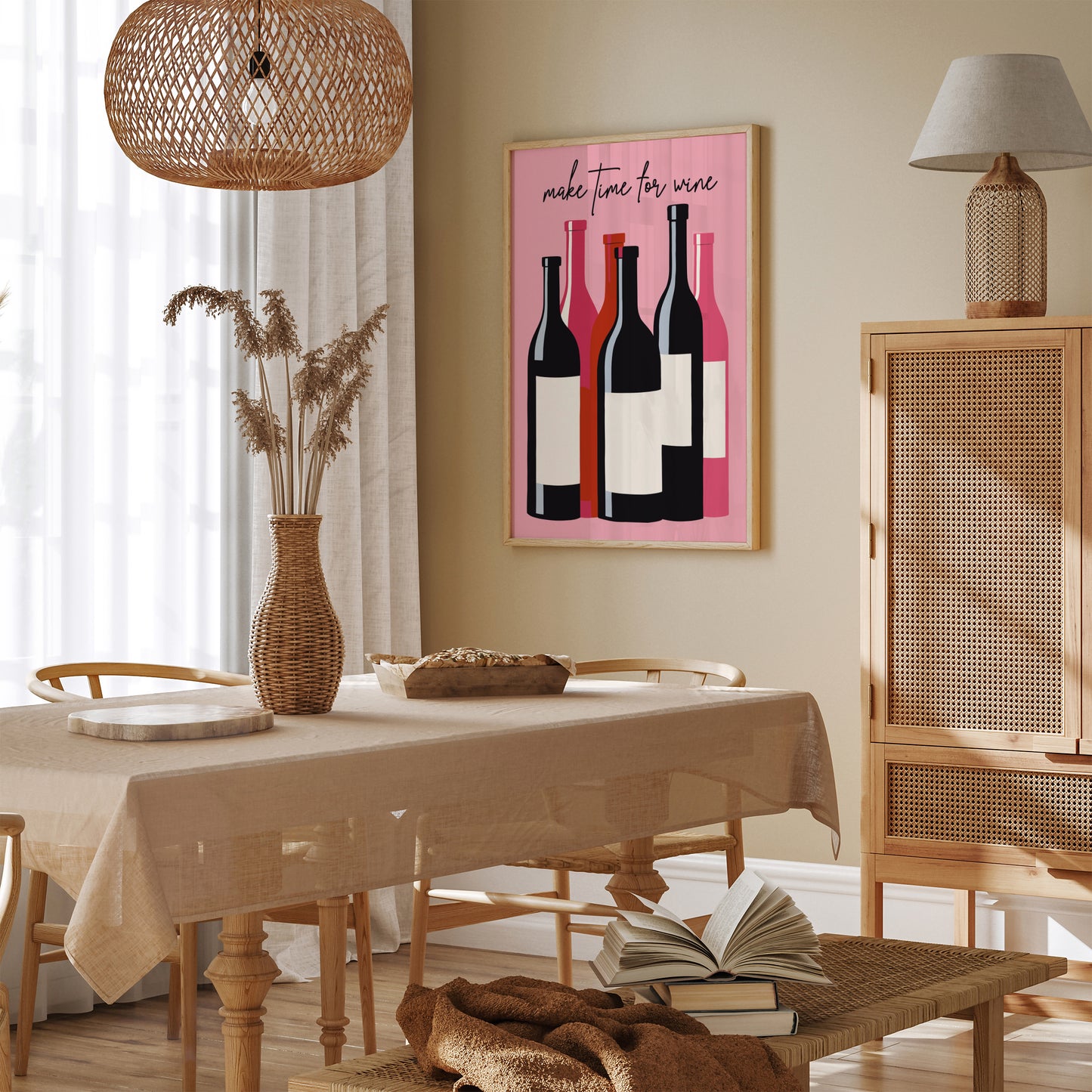 Make Time for Wine Pink Kitchen Poster