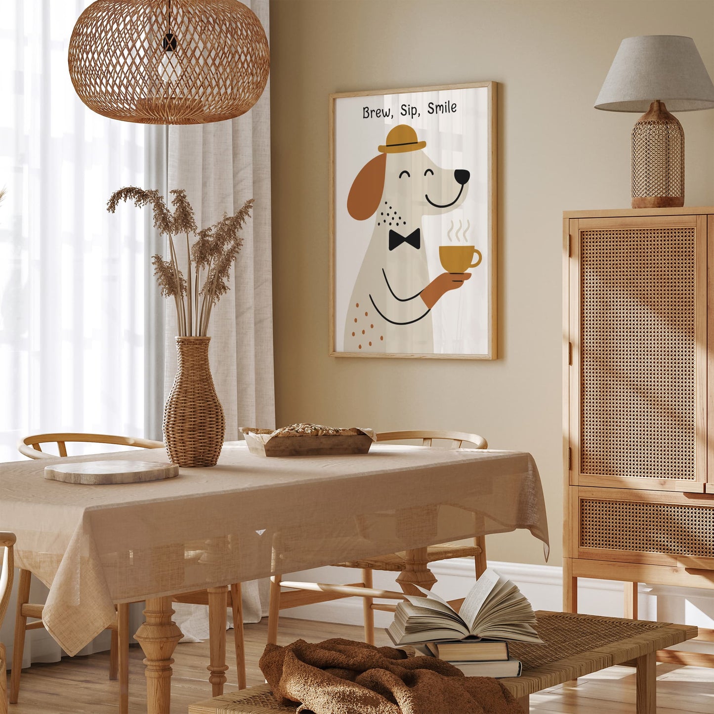 Brew Sip Smile Poster - Cute Dog with Tea Art Print