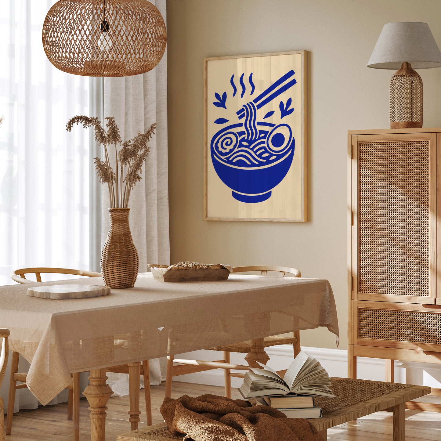 Ramen Soup Art Print - Blue Modern Kitchen Decor