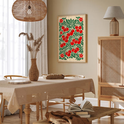Retro Cherry Poster – Red Cherry Kitchen Wall Art Print