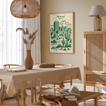Phoenix Arizona Green Cityscape Travel Poster