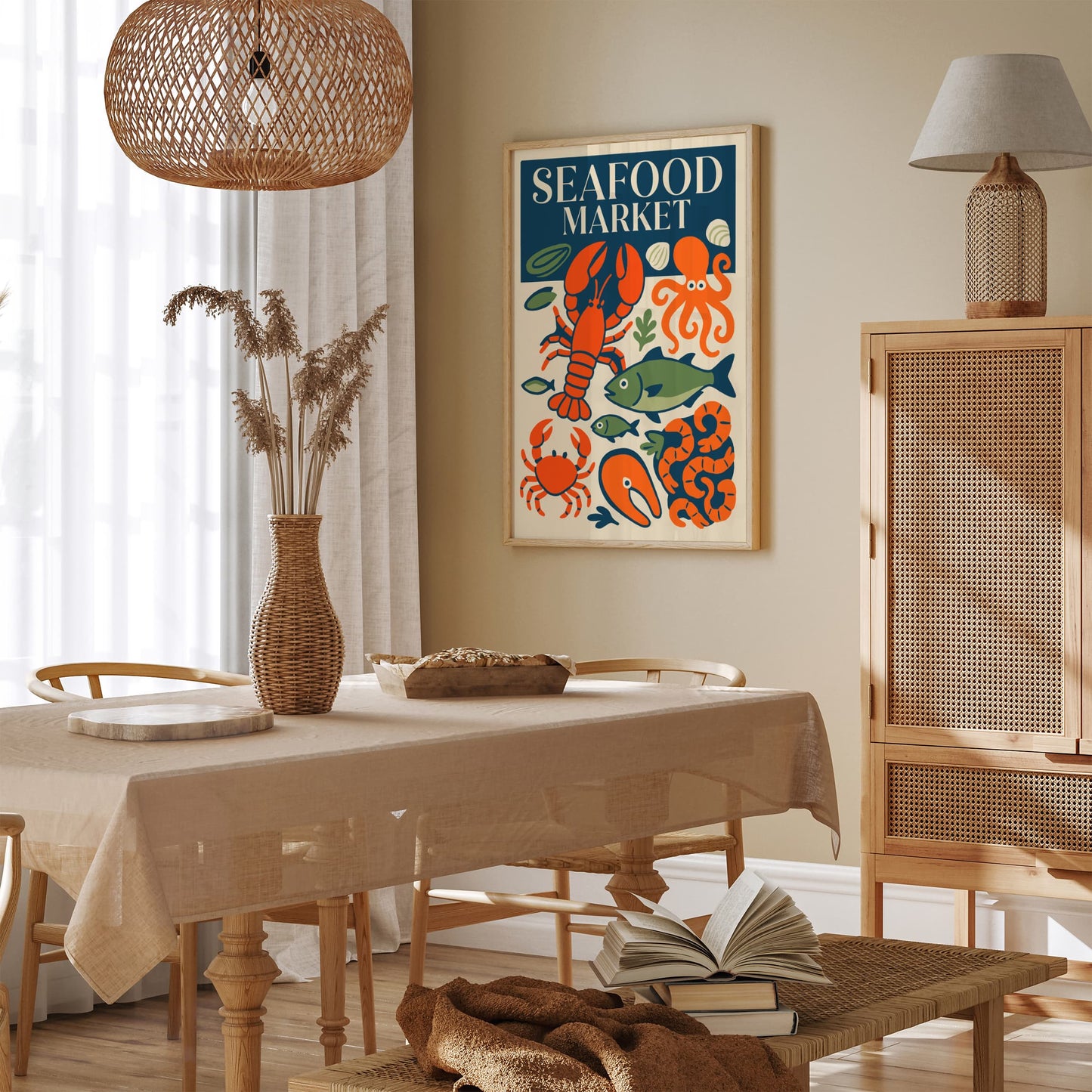 Retro Seafood Market Art Print, Kitchen Wall Decor