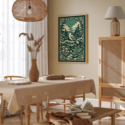 Night Forest Bird Art Poster