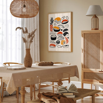 Modern Sushi Illustration for Kitchen Decor