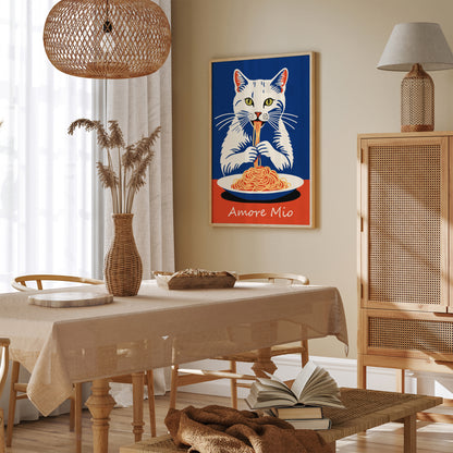 Amore Mio Spaghetti Eater Cat Poster