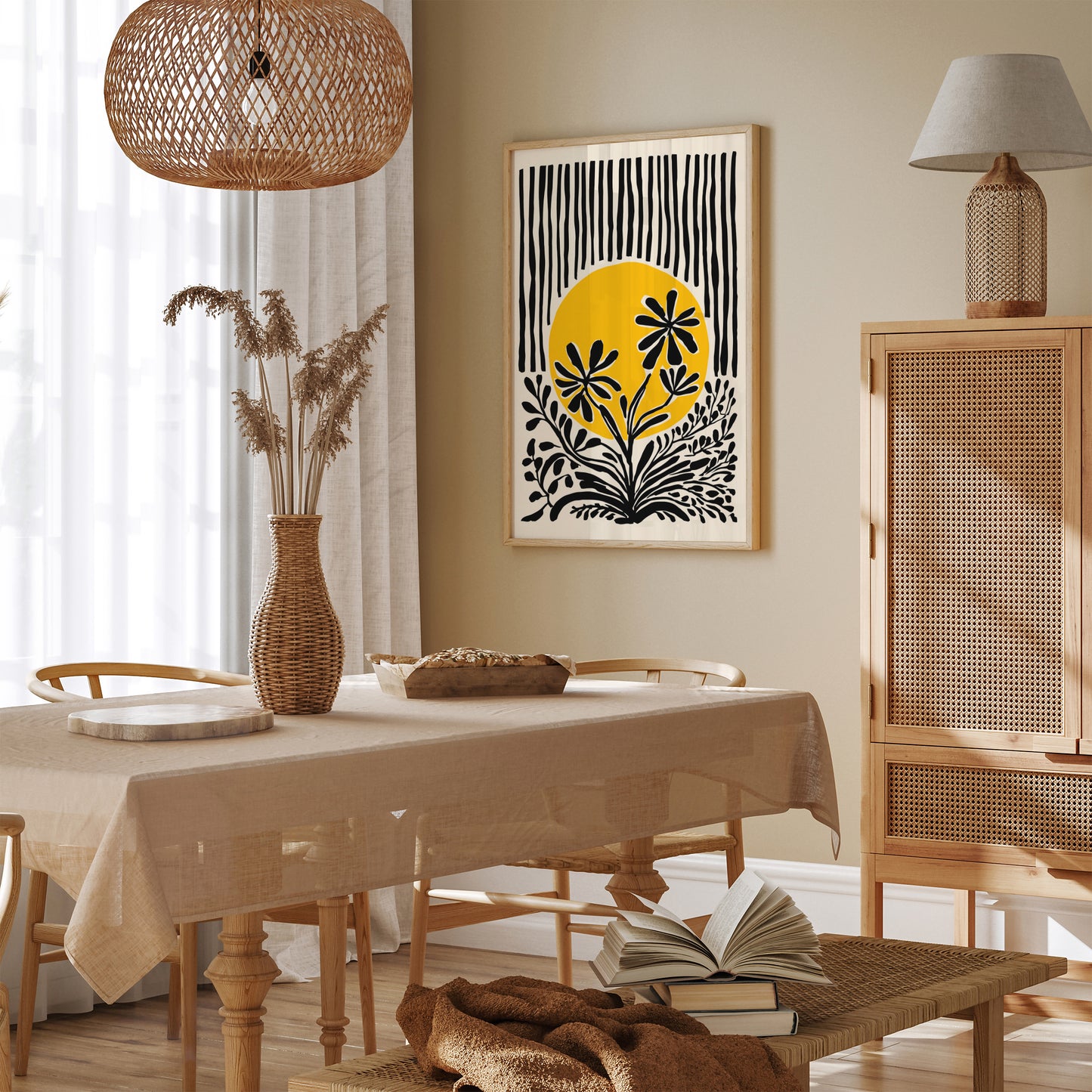 Yellow Sun and Flowers Art Print