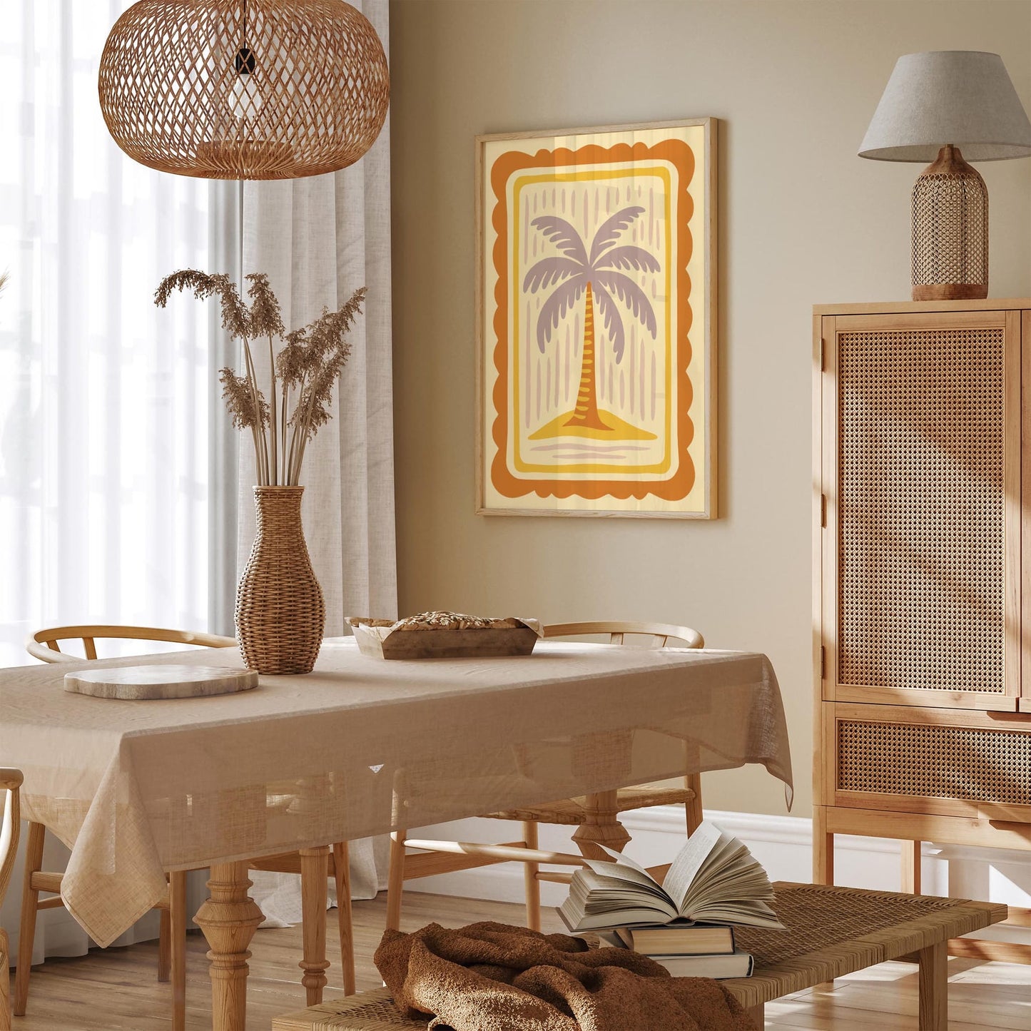 Boho Retro Butter Yellow Palm Tree Poster