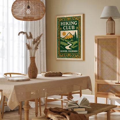 Hiking Club Denver Colorado Green Poster